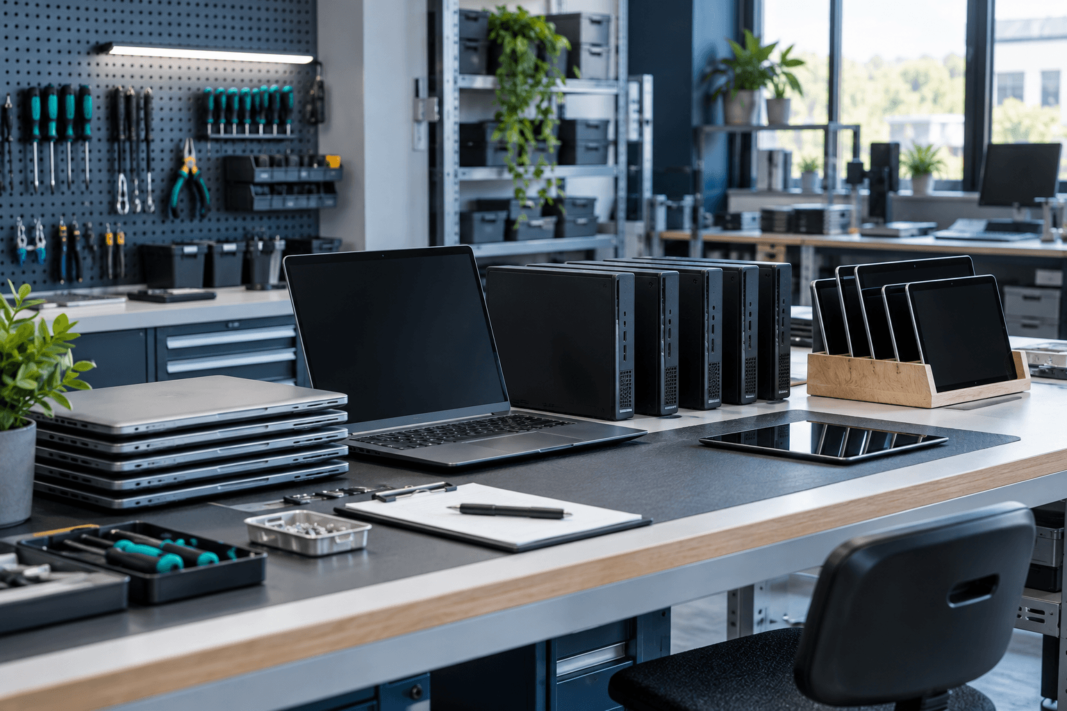 IT-Geräte in einer Werkstatt zur Aufbereitung